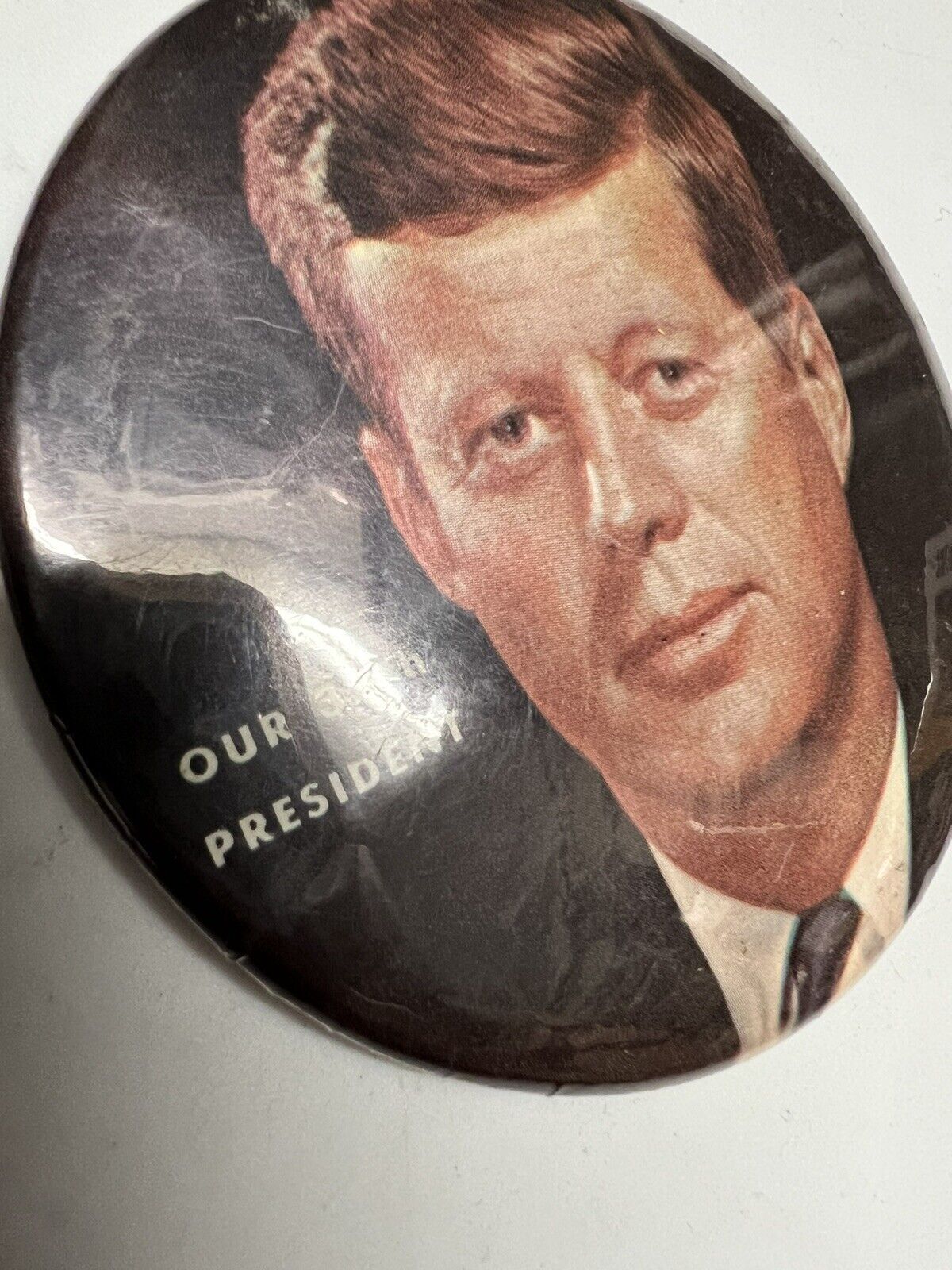 JOHN F. KENNEDY JFK 3.5" Our 35th President campaign pinback button political - thriftgoblin