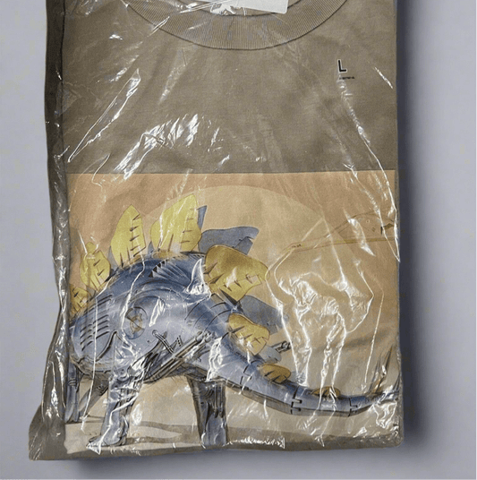 Jurassic World Collab Hajime Sorayama Uniqlo Sand Mens T-Shirt L Stegosaurus - thriftgoblin