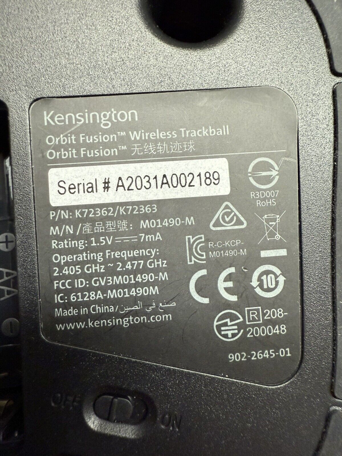 Kensington Orbit Fusion Trackball K72362 Wireless Comfort Grip Red Ball Mouse - thriftgoblin