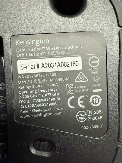 Kensington Orbit Fusion Trackball K72362 Wireless Comfort Grip Red Ball Mouse - thriftgoblin