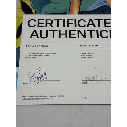 Kram Night Player 1xRUN Blotter Print 32/35 Bicycle Day 2023 Signed COA - thriftgoblin