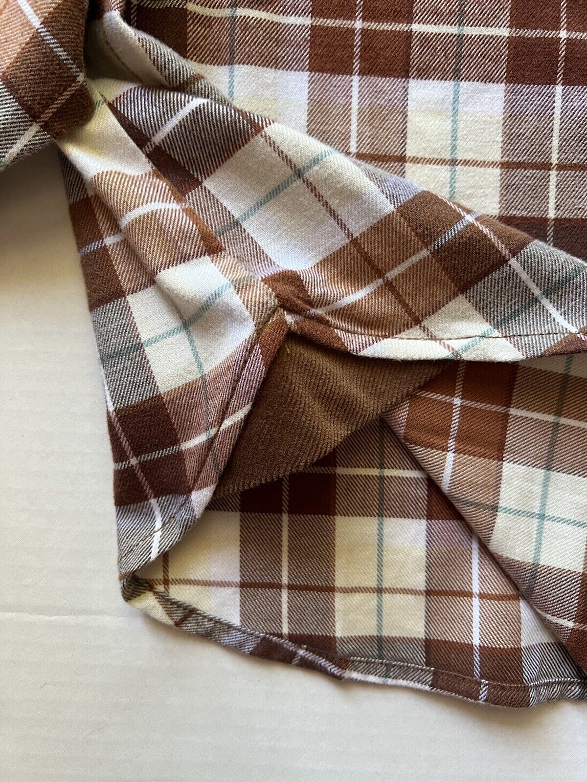 KUHL Tess Plaid Flannel Shirt Cinnamon Brown Women's Sz M Cream Corduroy Hiking - thriftgoblin