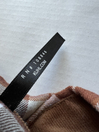 KUHL Tess Plaid Flannel Shirt Cinnamon Brown Women's Sz M Cream Corduroy Hiking - thriftgoblin