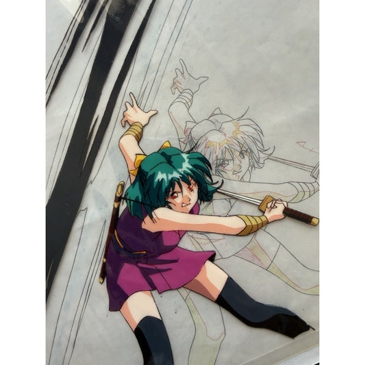 La Blue Girl Anime Production Cel Hand Painted Miko Mido Yaku Sword Combat A16 - thriftgoblin