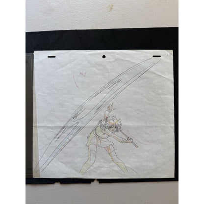 La Blue Girl Anime Production Cel Hand Painted Miko Mido Yaku Sword Combat A16 - thriftgoblin