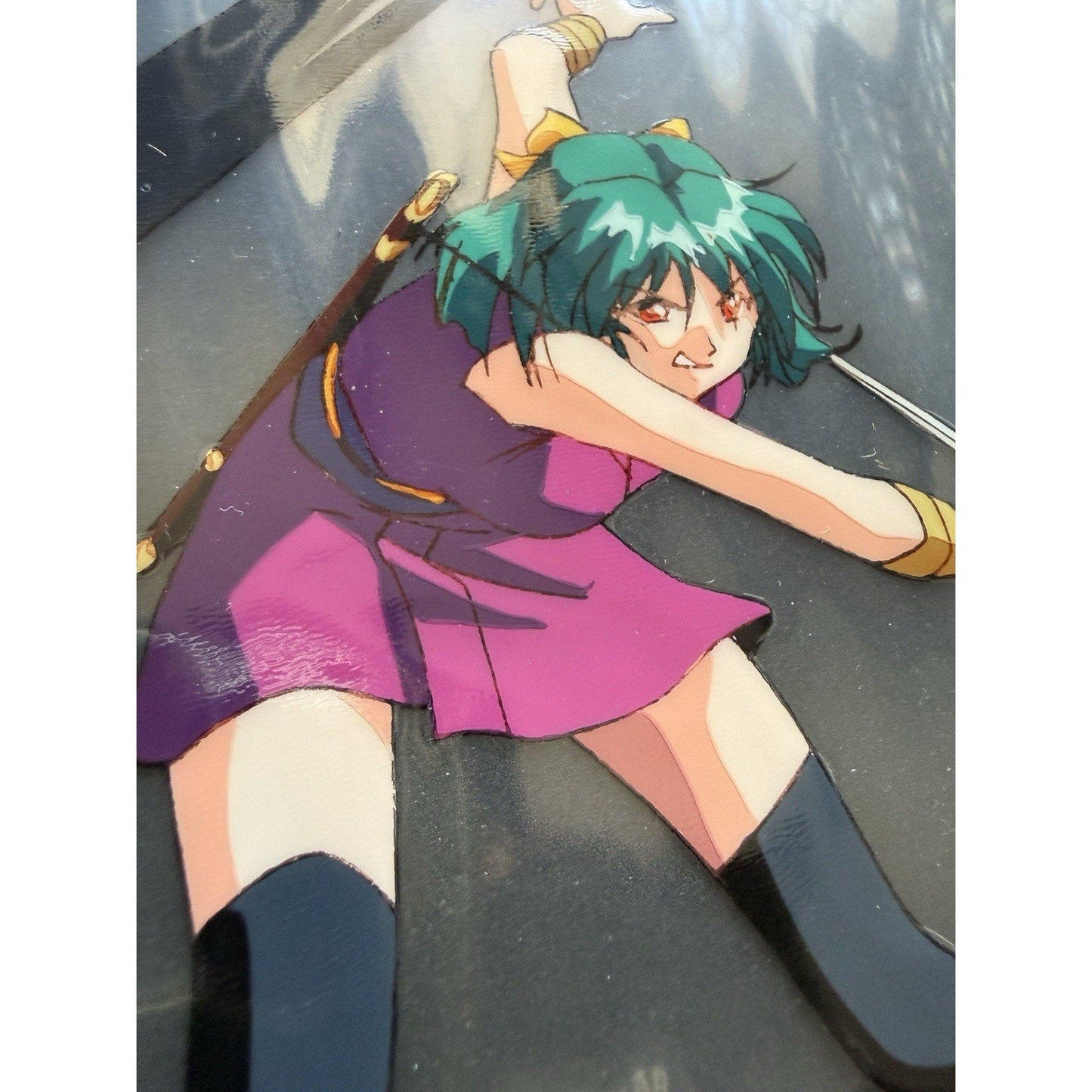 La Blue Girl Anime Production Cel Hand Painted Miko Mido Yaku Sword Combat A16 - thriftgoblin