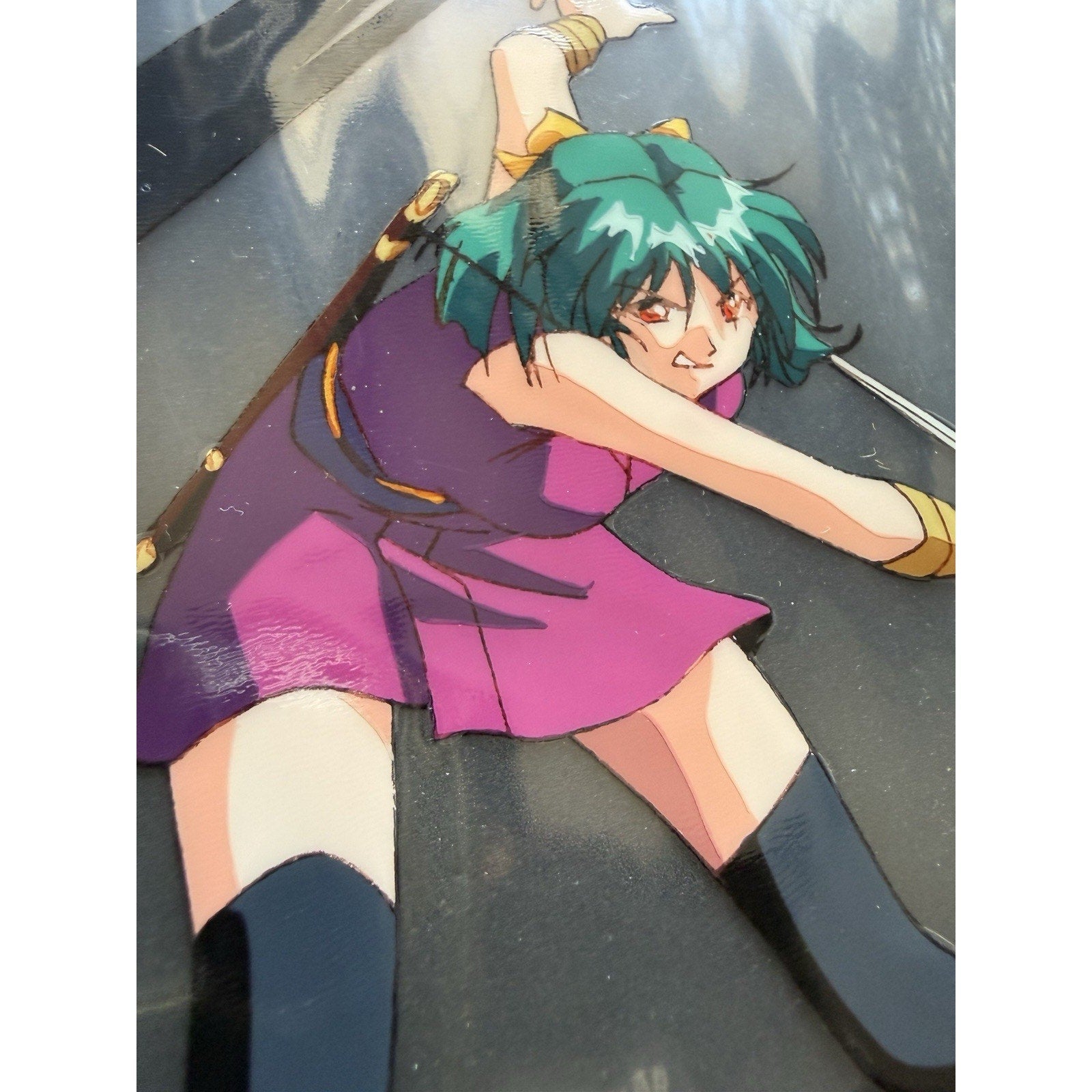 La Blue Girl Anime Production Cel Hand Painted Miko Mido Yaku Sword Combat A16 - thriftgoblin