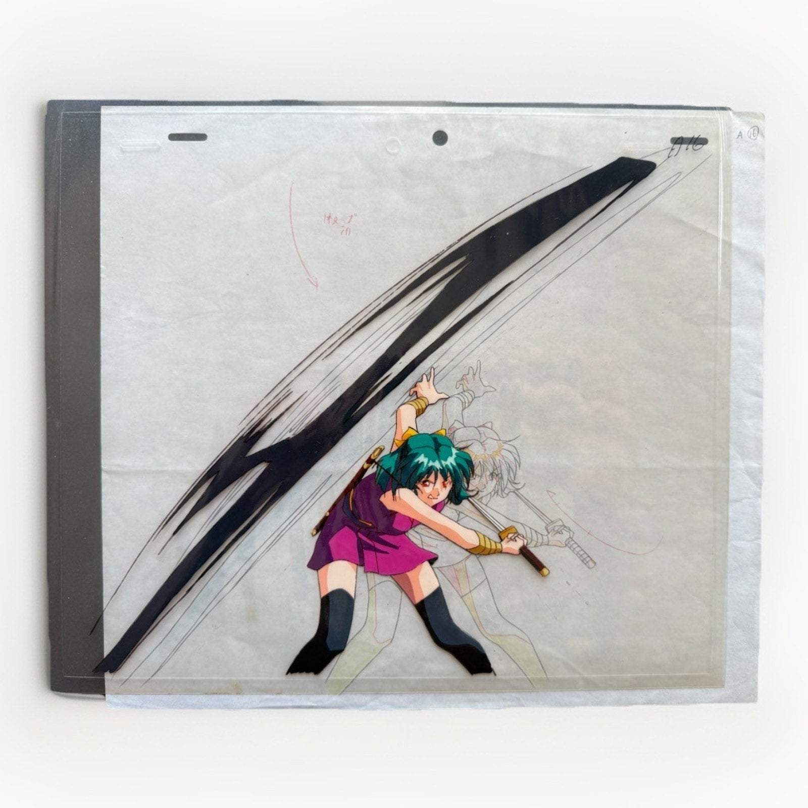 La Blue Girl Anime Production Cel Hand Painted Miko Mido Yaku Sword Combat A16 - thriftgoblin