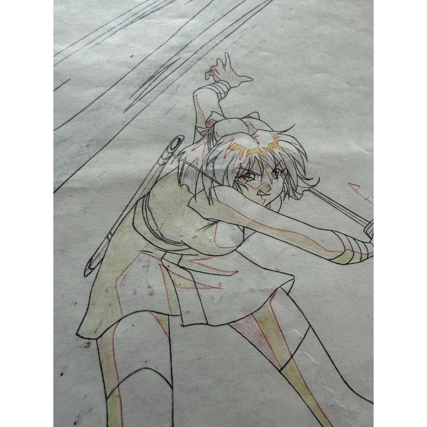 La Blue Girl Anime Production Cel Hand Painted Miko Mido Yaku Sword Combat A16 - thriftgoblin