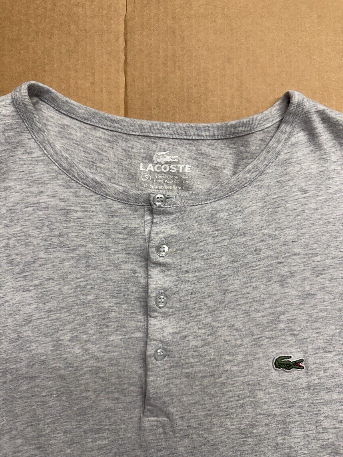 Lacoste Soft Pima Cotton Henley Button T Shirt Size 5 Large Peru Short Sleeve - thriftgoblin