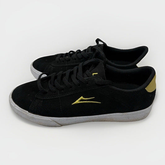Lakai Newport Black/Gold Suede Skate Shoes – PARA - MOUNT Outsole Skateboard Ollie - thriftgoblin