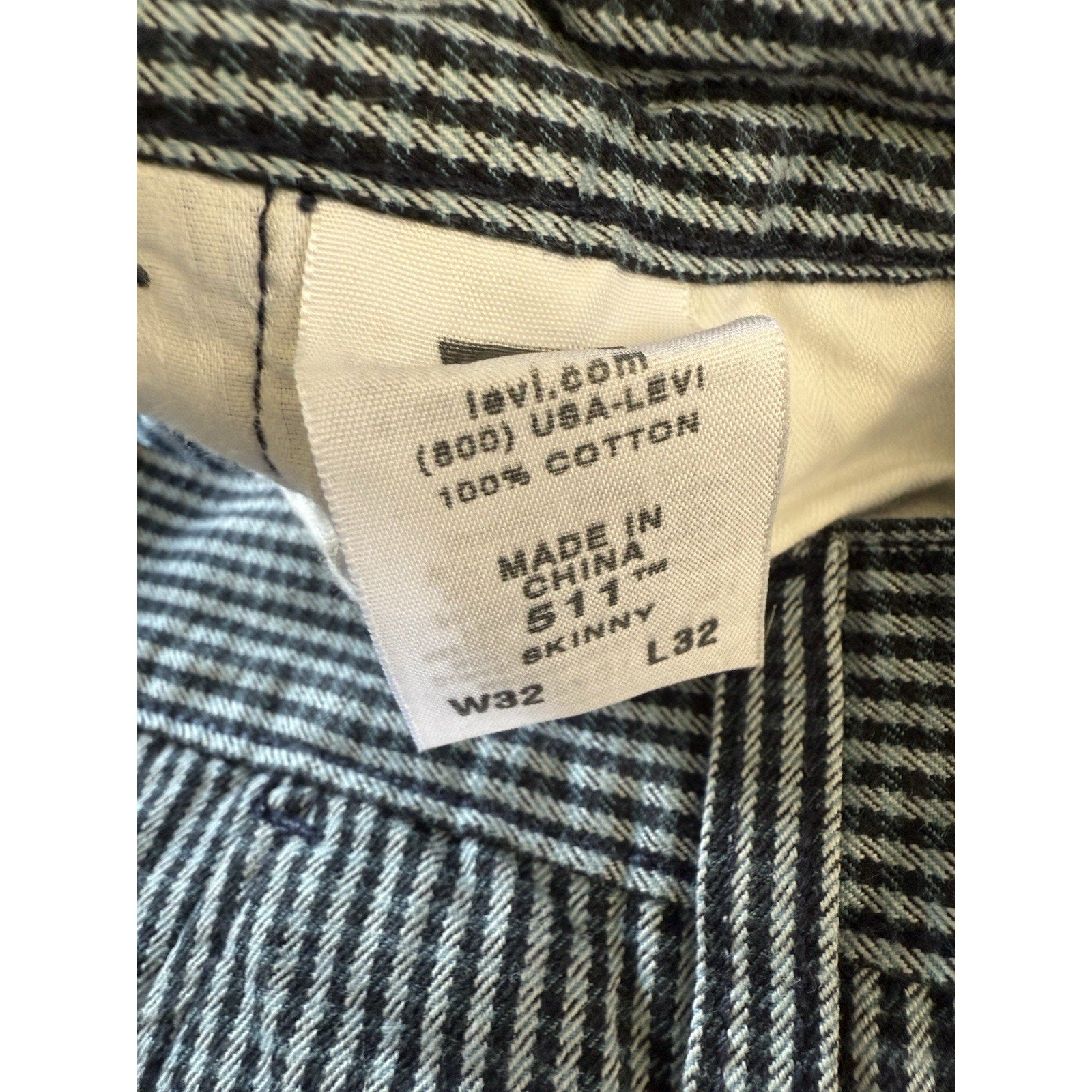 Levi’s 511 Skinny Fit Pants W32 L32 Railroad Stripe Microcheck Pattern - thriftgoblin