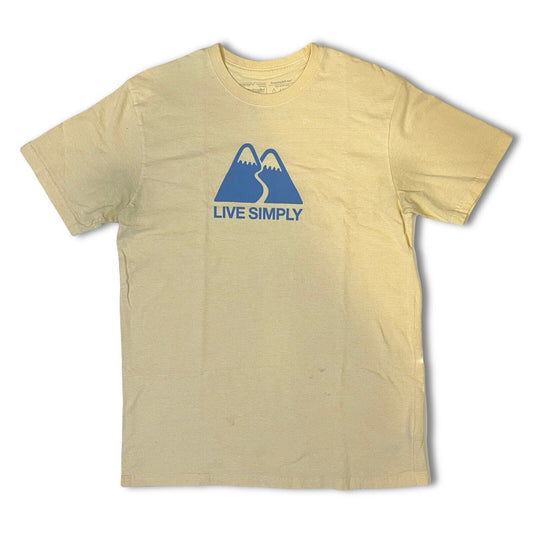 Live Simply Mountain Patagonia T-Shirt Size Large T Shirt Yellow Recycled Mens - thriftgoblin