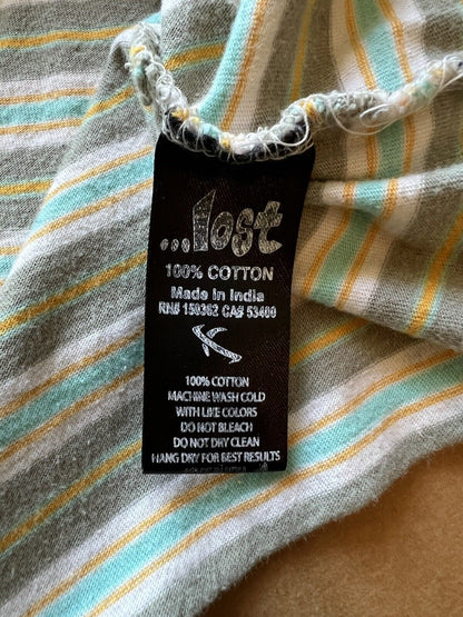 Lost Enterprises Mens T Shirt Short Sleeve Striped Surf Skate Teal Gray Sz Large - thriftgoblin