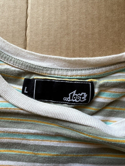 Lost Enterprises Mens T Shirt Short Sleeve Striped Surf Skate Teal Gray Sz Large - thriftgoblin
