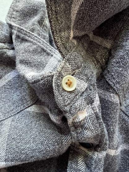 Lucky Brand Shirt Mens Large Grey Plaid Flannel Pearl Snap Saturday Stretch - thriftgoblin