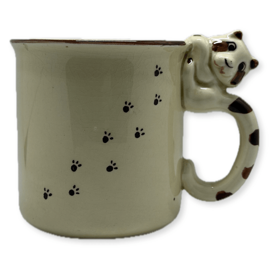 Made in Japan Cat Handle Ceramic Mug Cream Spotted - Thrift GoblinMug