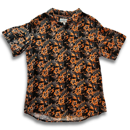 Margaritaville Orange And Black Button Up Shirt Awesome Halloween Hawaii Floral - thriftgoblin