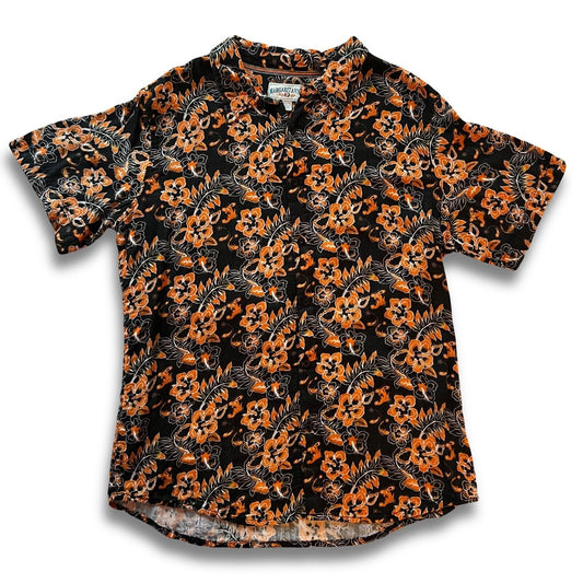 Margaritaville Orange And Black Button Up Shirt Awesome Halloween Hawaii Floral - thriftgoblin