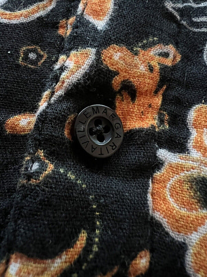 Margaritaville Orange And Black Button Up Shirt Awesome Halloween Hawaii Floral - thriftgoblin