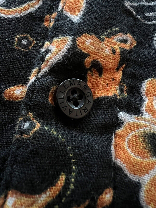 Margaritaville Orange And Black Button Up Shirt Awesome Halloween Hawaii Floral - thriftgoblin