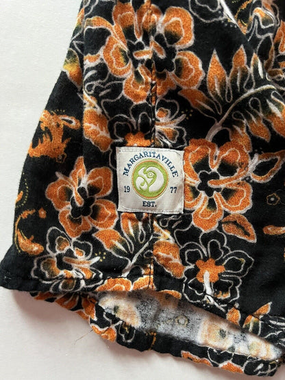 Margaritaville Orange And Black Button Up Shirt Awesome Halloween Hawaii Floral - thriftgoblin