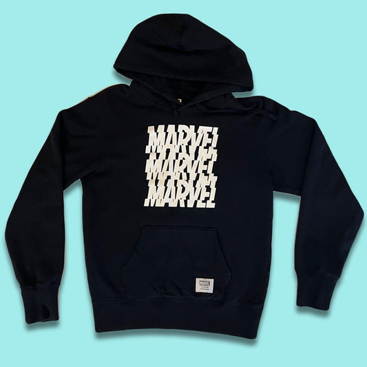 Marvel Mens Hoodie Sweater Size XS Black Uniqlo Pockets Pullover Jumper - thriftgoblin