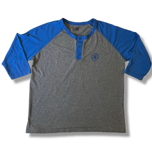 Men's Alliance Gray/Blue World of Warcraft Raglan Henley 3/4 - Sleeve T-Shirt - thriftgoblin