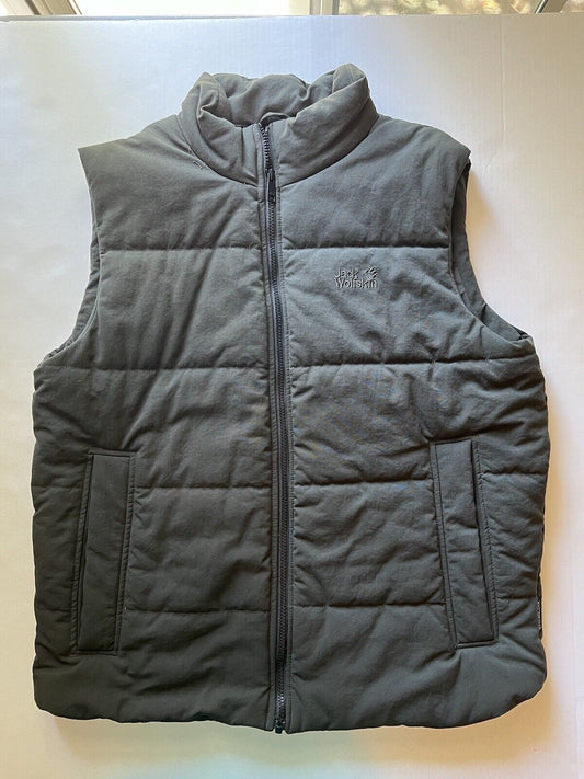 Mens Jack Wolfskin Down Gilet Vest Quilted Forest Green Large Thick Pockets - thriftgoblin