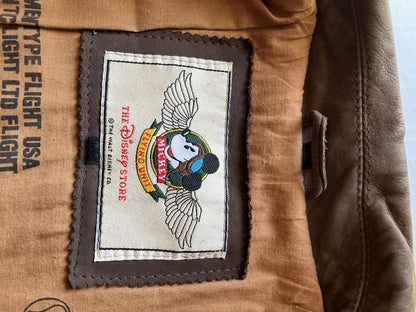 Mickey Mouse Flying Ace Patches Unit Genuine Leather Bomber Vintage Brown Mens - thriftgoblin