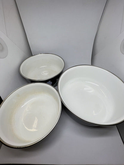 Mikasa Vintage Set of 3 UN710 Charisma Black 531, 532 & 533 Serving Bowls Flower - thriftgoblin