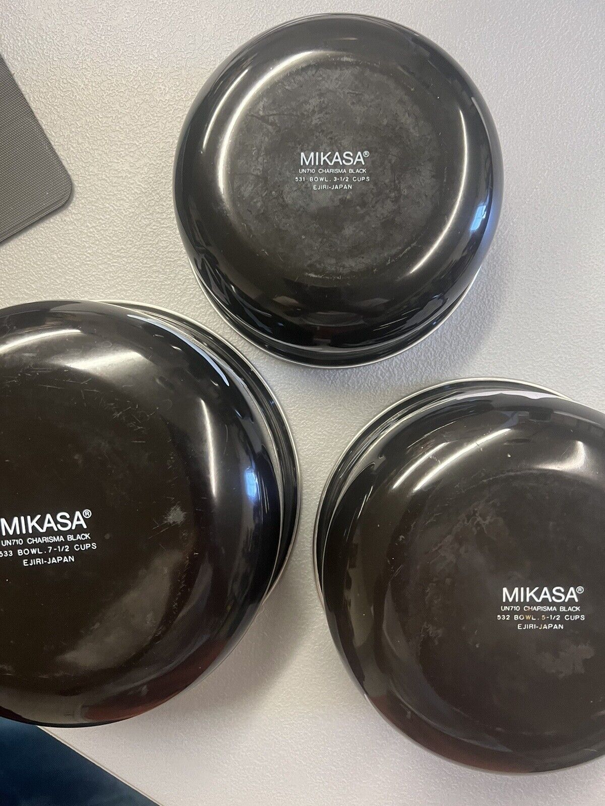Mikasa Vintage Set of 3 UN710 Charisma Black 531, 532 & 533 Serving Bowls Flower - thriftgoblin