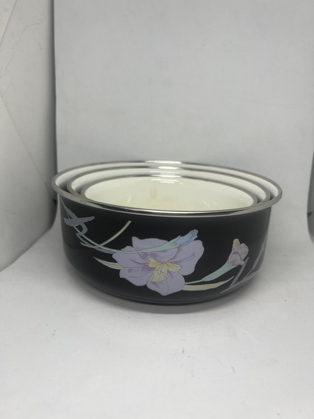 Mikasa Vintage Set of 3 UN710 Charisma Black 531, 532 & 533 Serving Bowls Flower - thriftgoblin