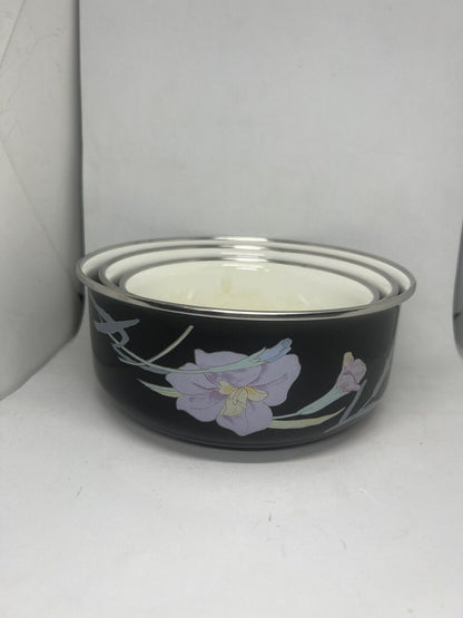 Mikasa Vintage Set of 3 UN710 Charisma Black 531, 532 & 533 Serving Bowls Flower - thriftgoblin