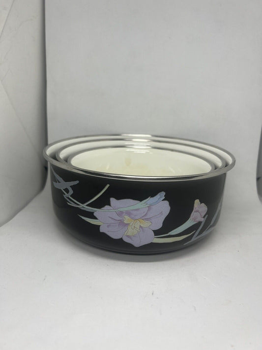 Mikasa Vintage Set of 3 UN710 Charisma Black 531, 532 & 533 Serving Bowls Flower - thriftgoblin