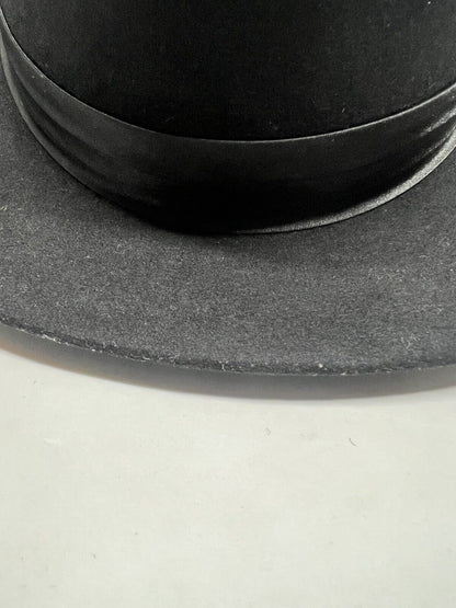 Milani 100% Wool Black Cowboy Hat. Satin Black Band With Feathers. Size XL - thriftgoblin