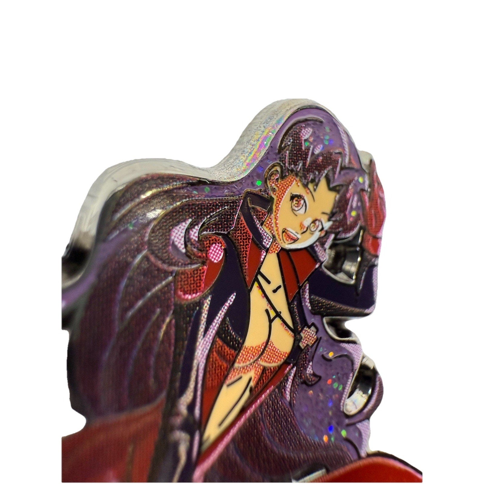 Misato Glitter Enamel Pin – Neon Genesis Evangelion, Spear of Longinus, Sega Suit - thriftgoblin