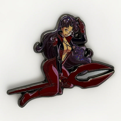 Misato Glitter Enamel Pin – Neon Genesis Evangelion, Spear of Longinus, Sega Suit - thriftgoblin