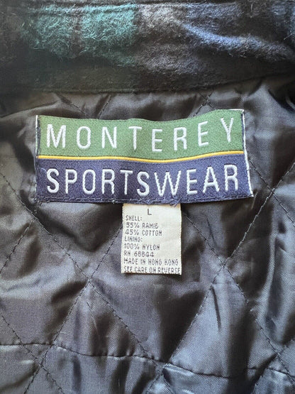 Monterey Sportswear Quilted Flannel Jacket Mens Large Blue Pockets Vintage - thriftgoblin