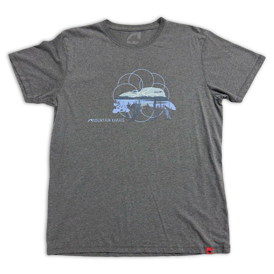 Mountain Khakis Mens Shirt Large Tee Gray Wolf Mandala Cotton Outdoor Nature Top - thriftgoblin