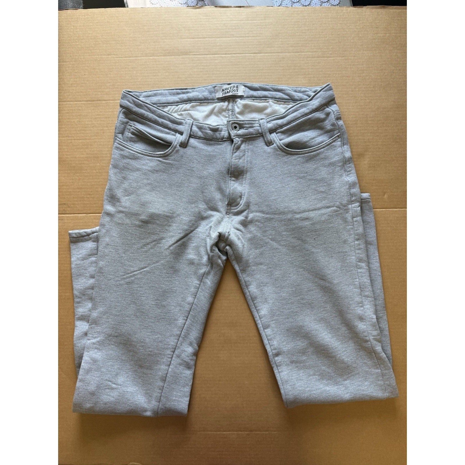 Naked & Famous Sweat Jeans Gray Fleece Joggers Men’s 33x36 Denim Look - thriftgoblin