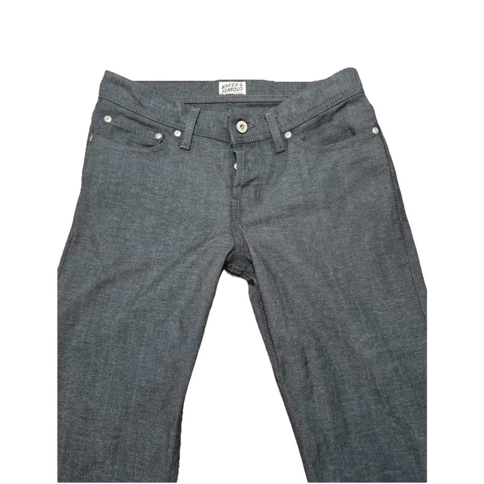 Naked & Famous Weird Guy Raw Denim Jeans 30 W Charcoal Stretch Slim Tapered Fit - thriftgoblin
