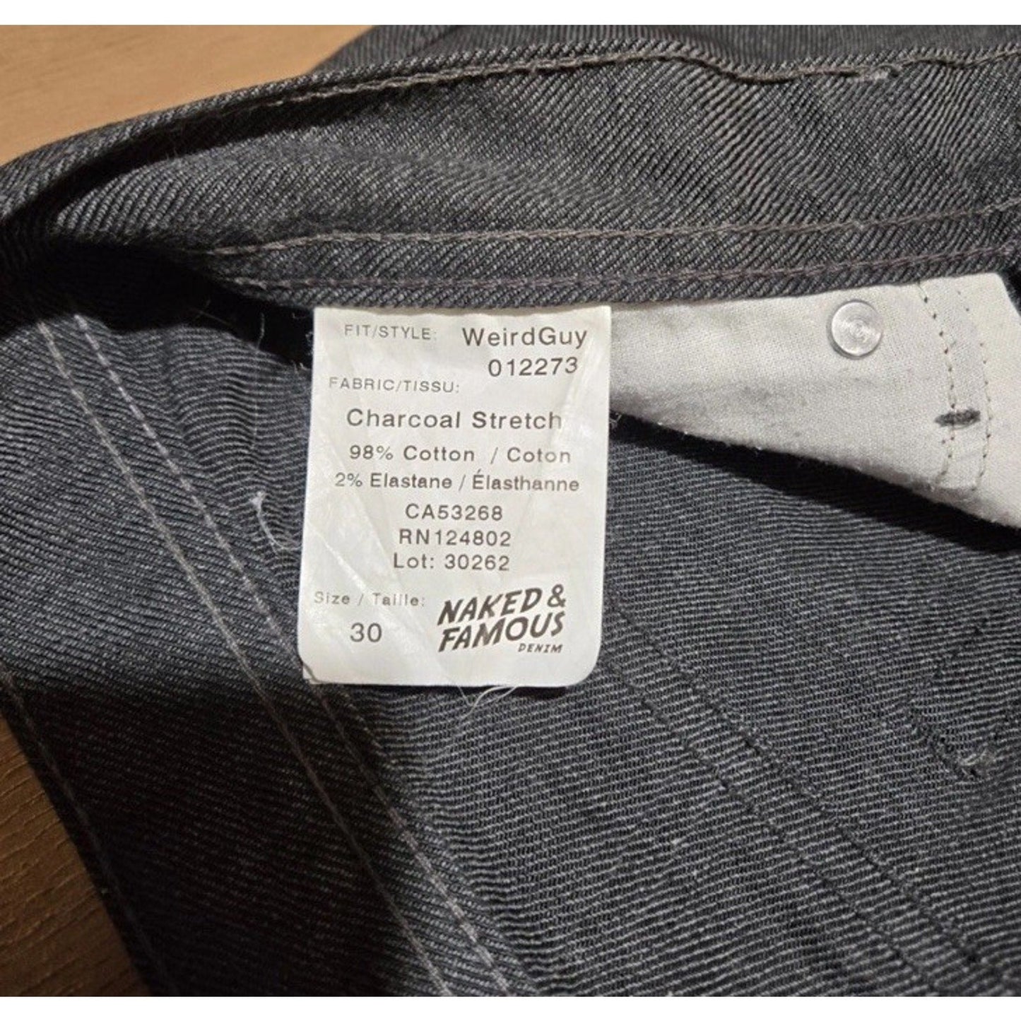 Naked & Famous Weird Guy Raw Denim Jeans 30 W Charcoal Stretch Slim Tapered Fit - thriftgoblin