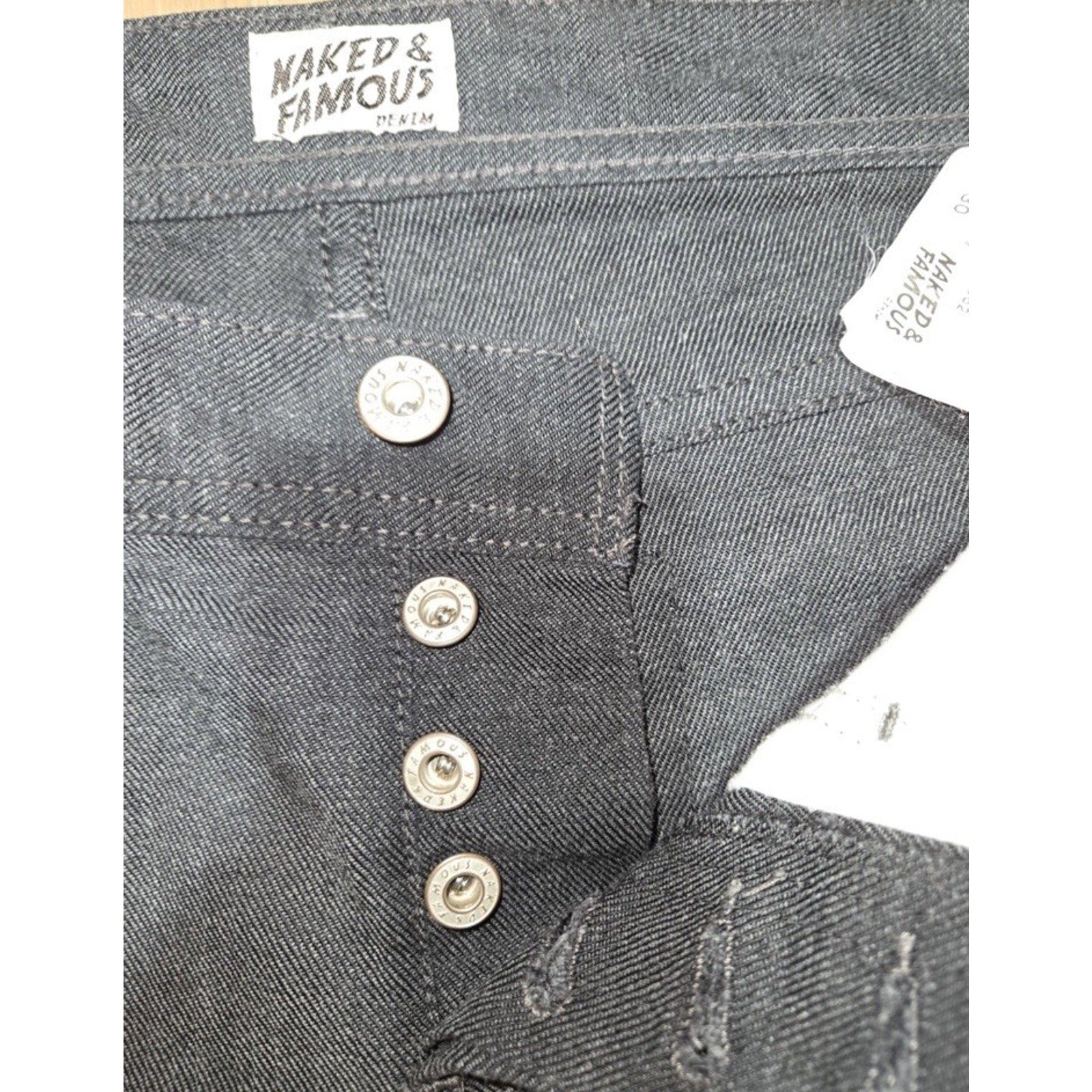 Naked & Famous Weird Guy Raw Denim Jeans 30 W Charcoal Stretch Slim Tapered Fit - thriftgoblin