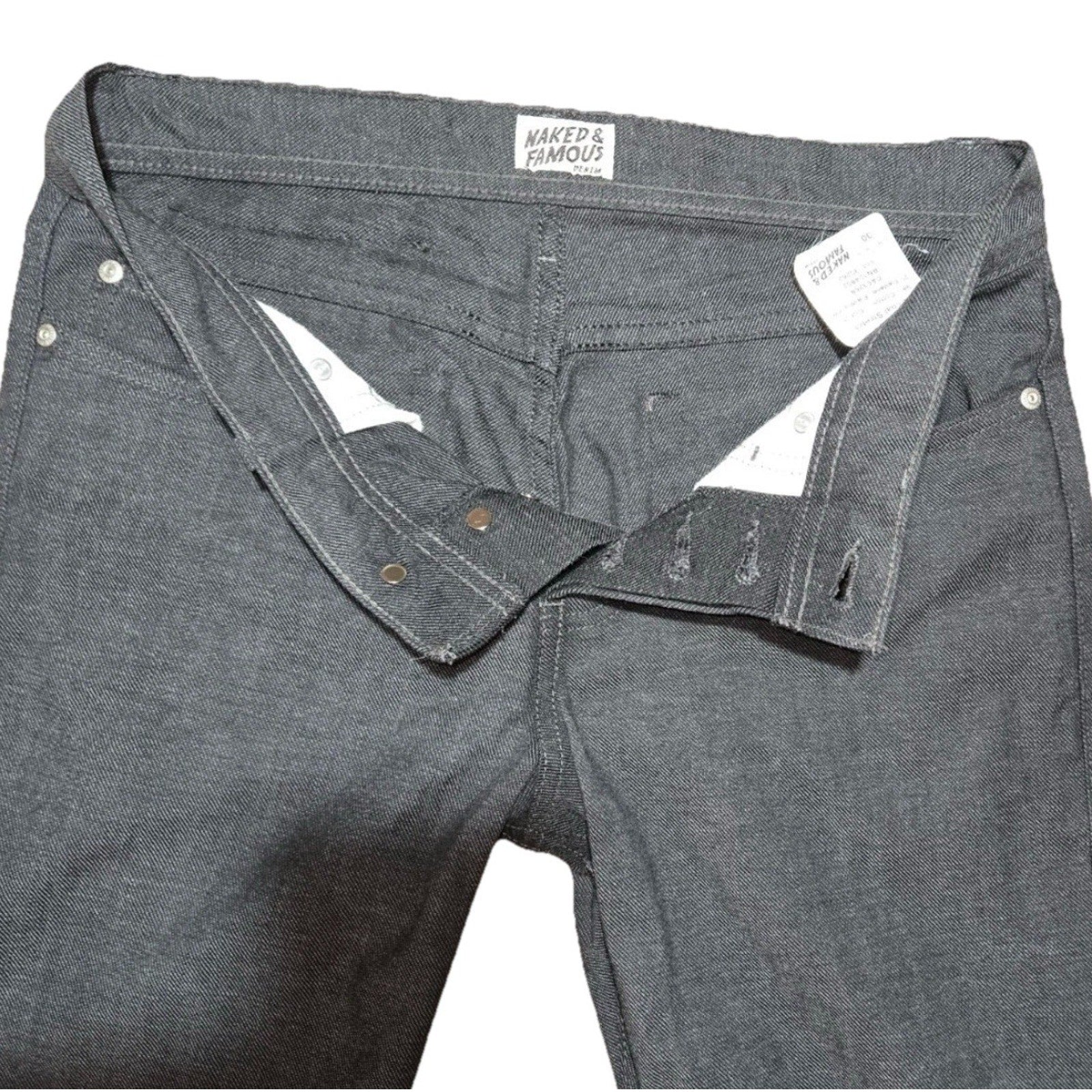 Naked & Famous Weird Guy Raw Denim Jeans 30 W Charcoal Stretch Slim Tapered Fit - thriftgoblin