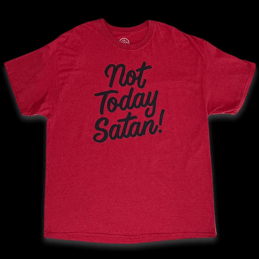 “Not Today Satan!” Red Crewneck Short - thriftgoblin