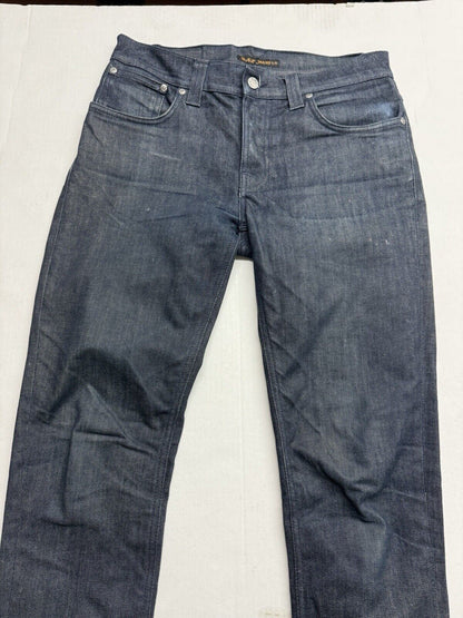 NUDIE Jeans GRIM TIM Men's Jeans W32 L34 Slim Fit Tapered Organic Dry Navy Dips - thriftgoblin
