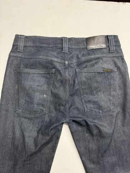 NUDIE Jeans GRIM TIM Men's Jeans W32 L34 Slim Fit Tapered Organic Dry Navy Dips - thriftgoblin