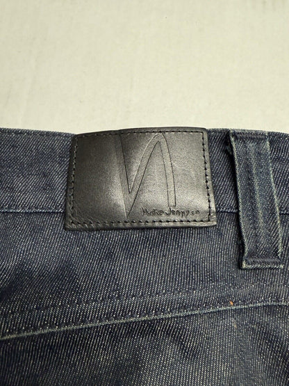 NUDIE Jeans GRIM TIM Men's Jeans W32 L34 Slim Fit Tapered Organic Dry Navy Dips - thriftgoblin