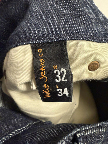 NUDIE Jeans GRIM TIM Men's Jeans W32 L34 Slim Fit Tapered Organic Dry Navy Dips - thriftgoblin